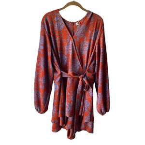 Women’s Floral Long Sleeve Romper Orange and Lilac Size XXL